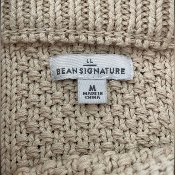 LL Bean Signature Cable Chunky Knit Cotton Sweater Fisherman Cream Women’s Sz M - Picture 3 of 8